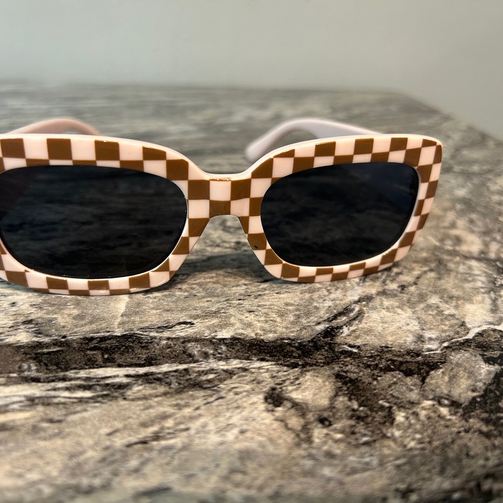 Checkered Sunglasses with Black Lenses